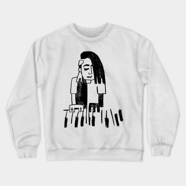 Girl playing piano keyboard Crewneck Sweatshirt by badlydrawnbabe